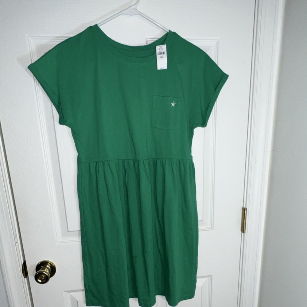 Gap Kids Fit & Flare Green Dress XXL (14-16) Knee Length Star Pocket